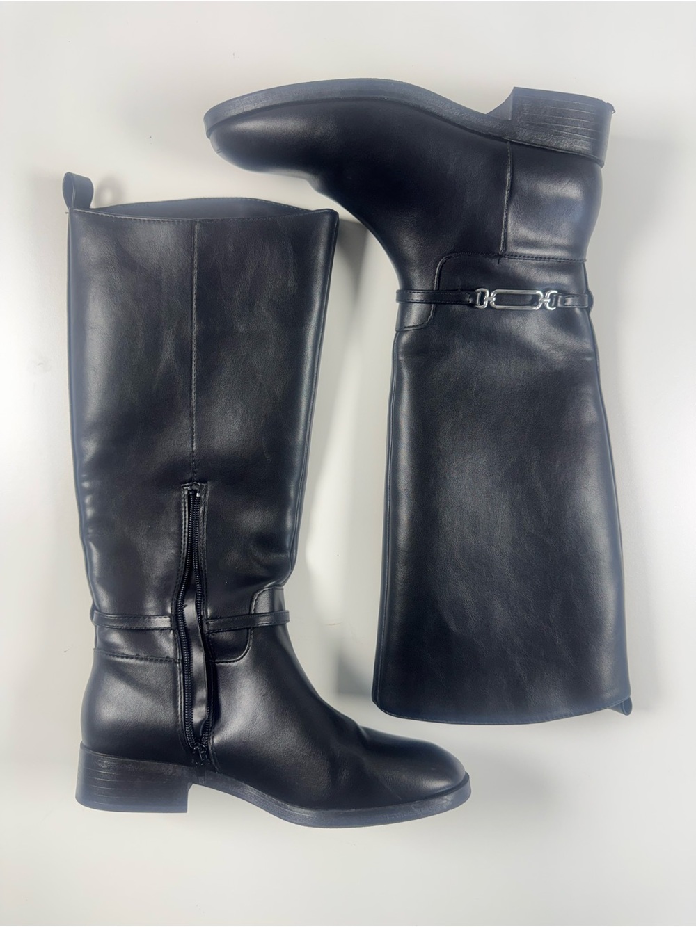 Primark Black Over-the-Knee Leather Equine-Style Boots